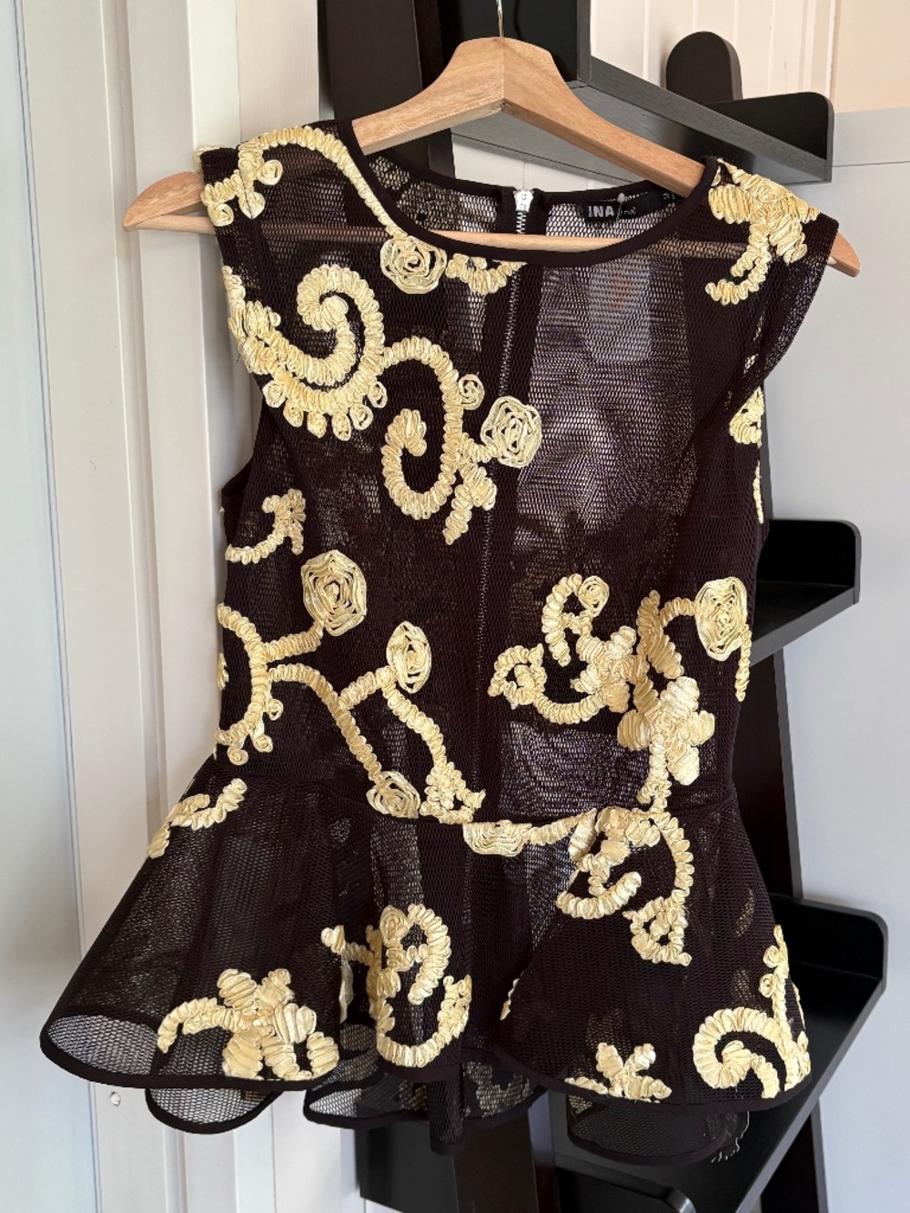 NWT - Mesh + Ribbon Peplum top
